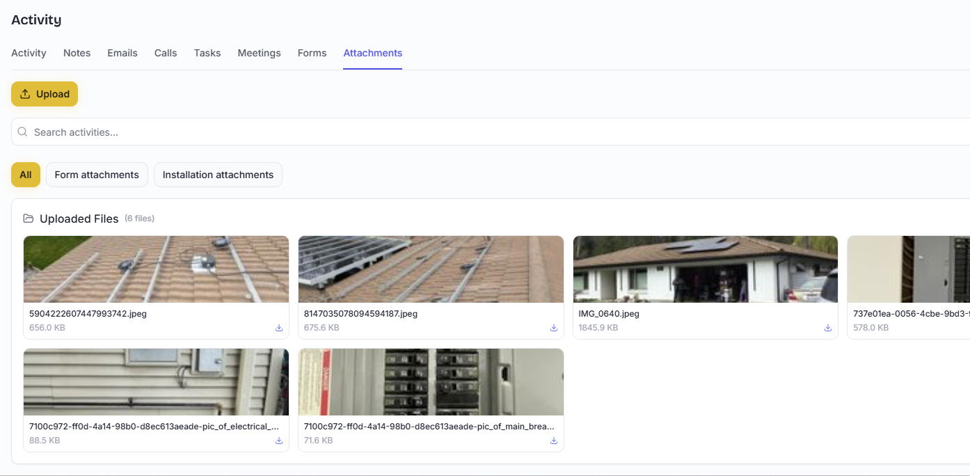 SolarDesk job attachments — inspection photos and uploaded files