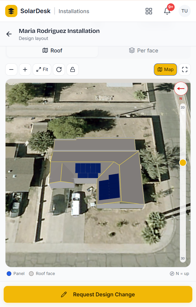 SolarDesk mobile app — roof design layout